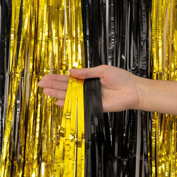 Занавес Дождик Черный;Золото, Металлик, 100~200 см, 1 шт., 6233561