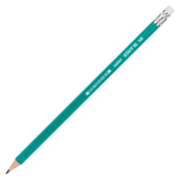 Карандаш чернографитный, STAFF EVERYDAY, BLP-963, 1 шт., НВ, с ластиком, пластиковый, 180963;181939